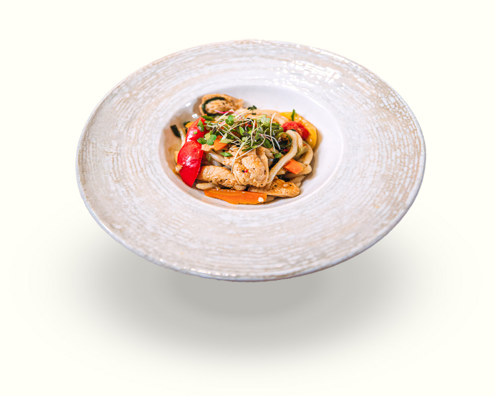 Saldžiarūgštė vištiena su Udon makaronais