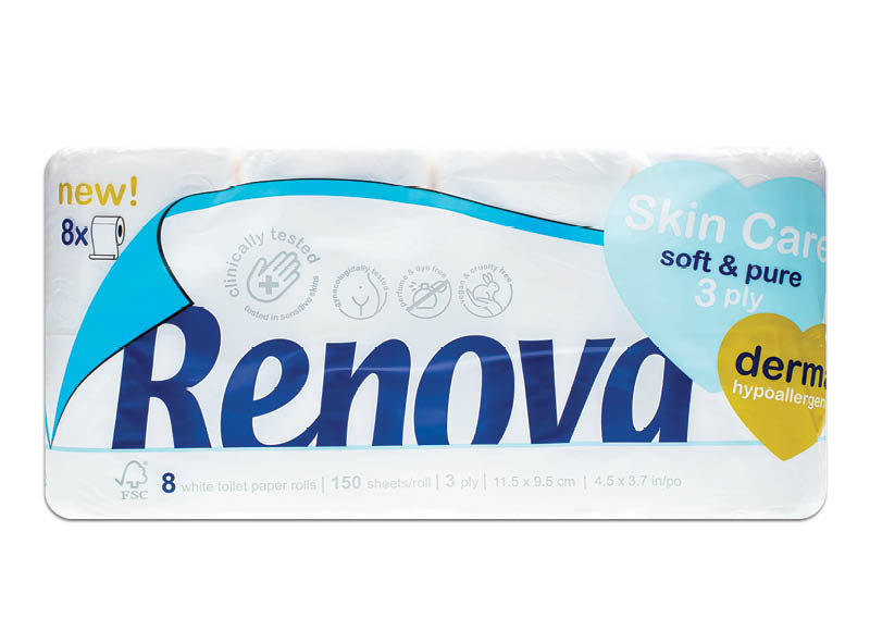 Tualetinis popierius RENOVA SKIN CARE DERMA, 8 rit.
