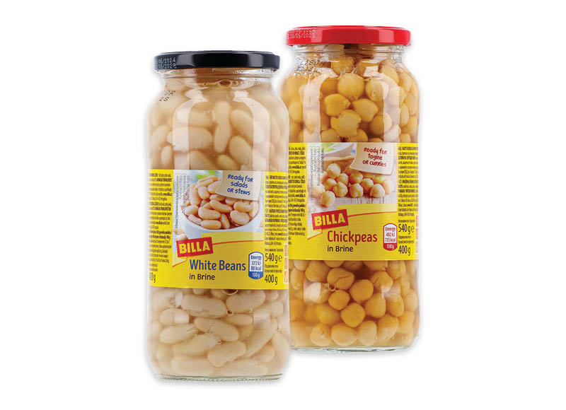 BILLA konservuotos pupelės, avinžirniai, 540 g