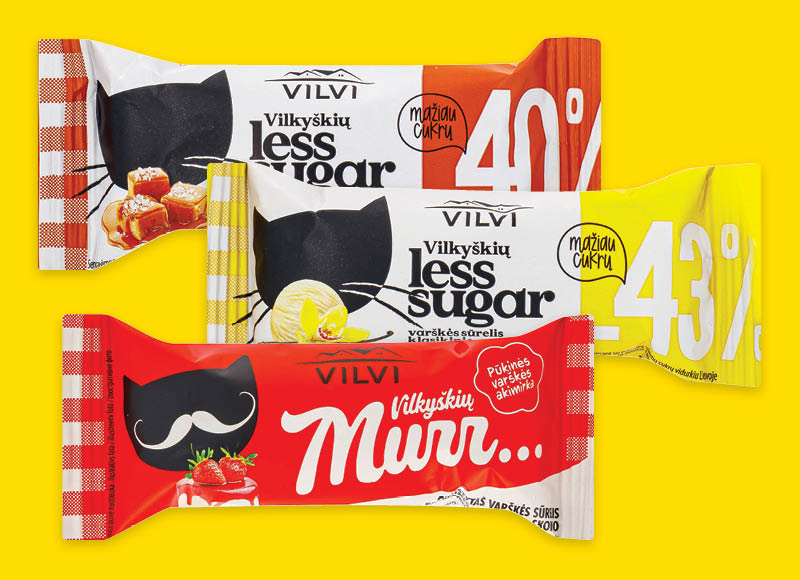 Varškės sūrelis VILKYŠKIŲ LESS SUGAR ar VILVI