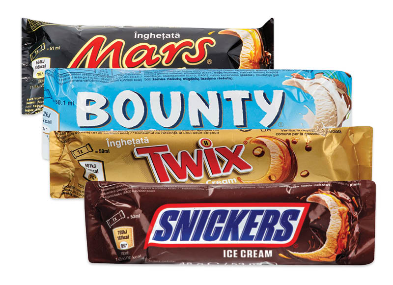 Ledai SNICKERS, MARS, TWIX ar BOUNTY