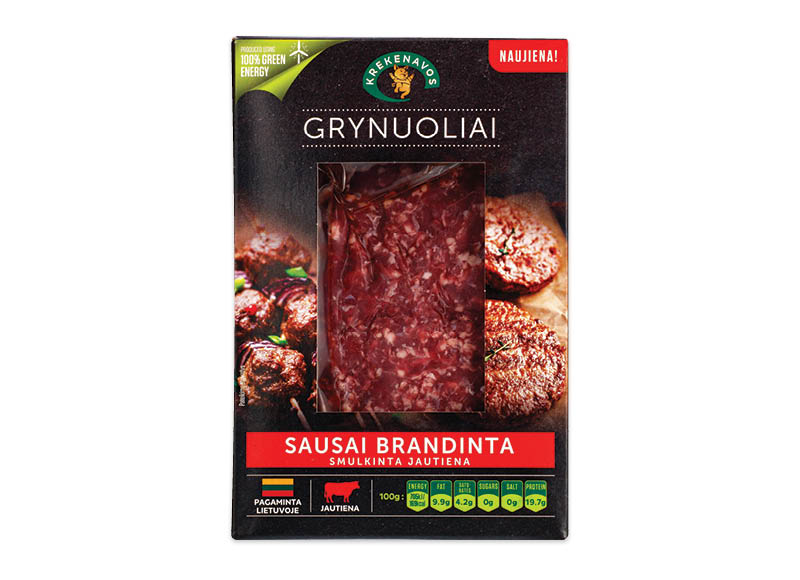 Sausai brandinta smulkinta jautiena GRYNUOLIAI