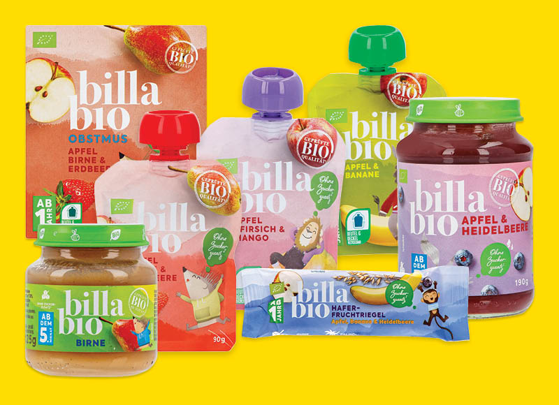 BILLA BIO vaikų tyrelėms ir užkandžiams