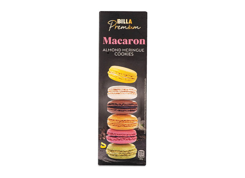 BILLA PREMIUM šaldyti migdoliniai sausainiai MACARONS