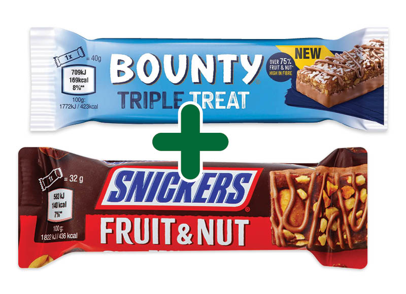 Javainių batonėlis SNICKERS, BOUNTY