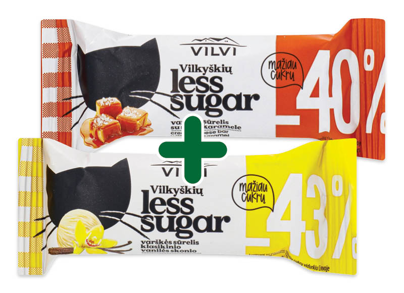 Varškės sūrelis VILKYŠKIŲ LESS SUGAR ar VILVI