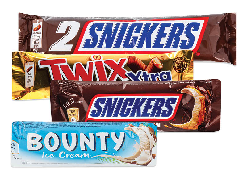 Šokoladiniams batonėliams SNICKERS, TWIX, BOUNTY, MARS