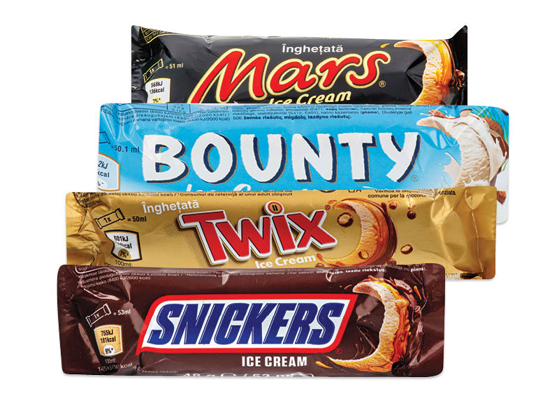 Ledai SNICKERS, MARS, TWIX ar BOUNTY