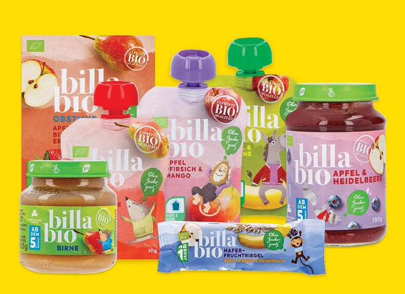BILLA BIO vaikų tyrelėms ir užkandžiams