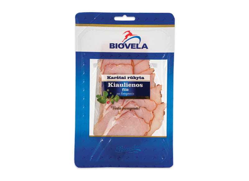 Karštai rūkyta kiaulienos filė su kmynais griežinėliais