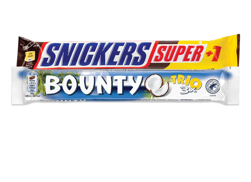 Batonėlis SNICKERS ar BOUNTY TRIO