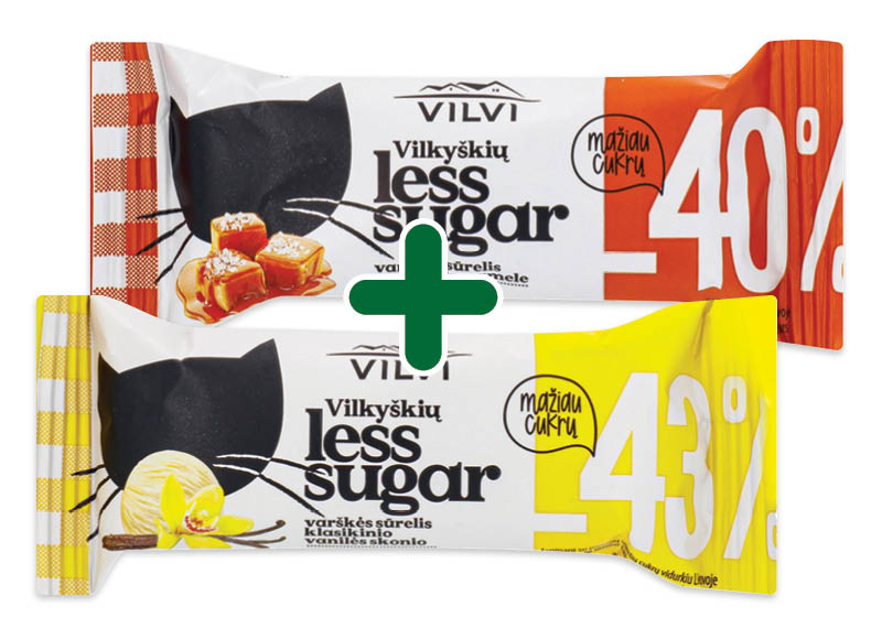 Varškės sūrelis VILKYŠKIŲ LESS SUGAR ar VILVI