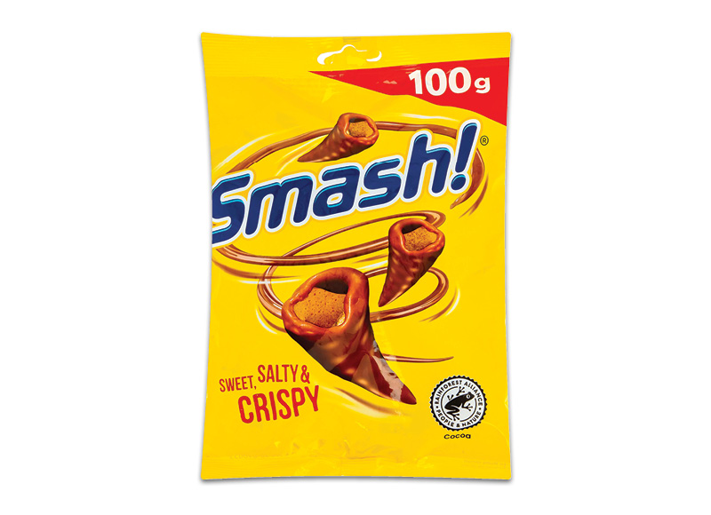 Padengtas pieniniu šokoladu kukurūzų užkandis SMASH