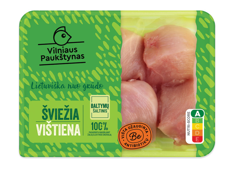 Švieži viščiukų broilerių filė gabaliukai VILNIAUS PAUKŠTYNAS