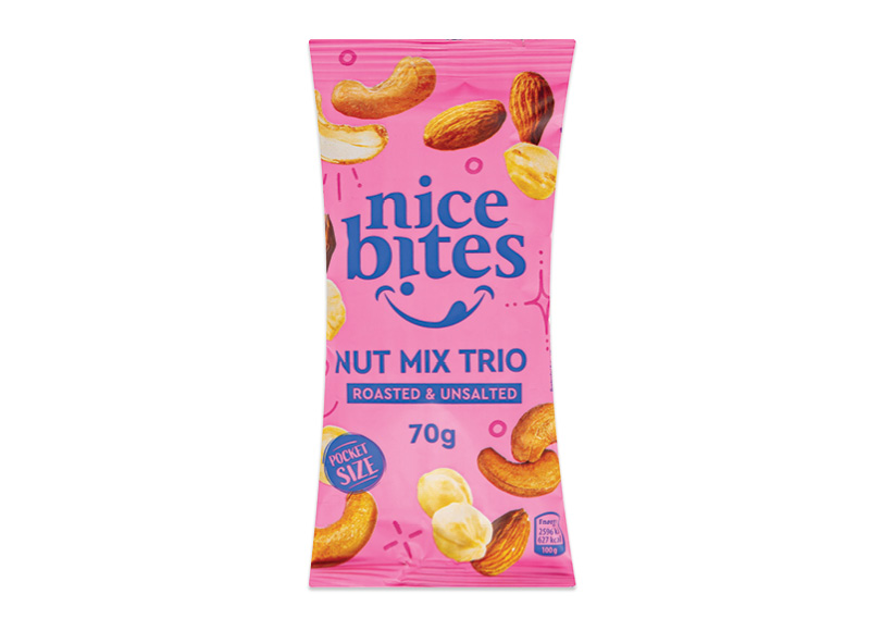 NICE BITES skrudintų nesūdytų TRIJŲ RIEŠUTŲ mišinys