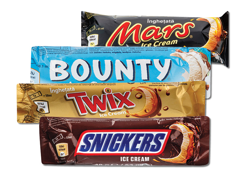 Ledai SNICKERS, MARS, TWIX ar BOUNTY