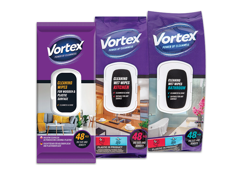Drėgnosios valymo servetėlės VORTEX
