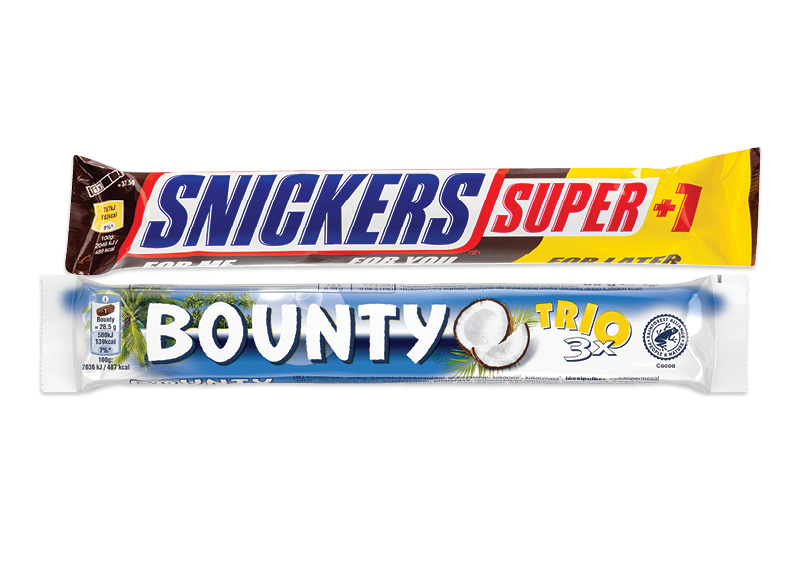 Batonėlis SNICKERS ar BOUNTY TRIO