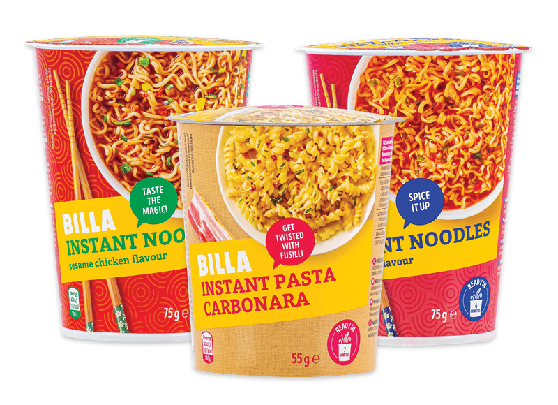 BILLA greitai paruošiamiems makaronams
