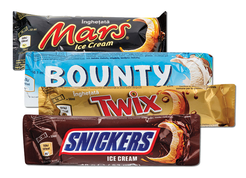 Ledai SNICKERS, MARS, TWIX ar BOUNTY
