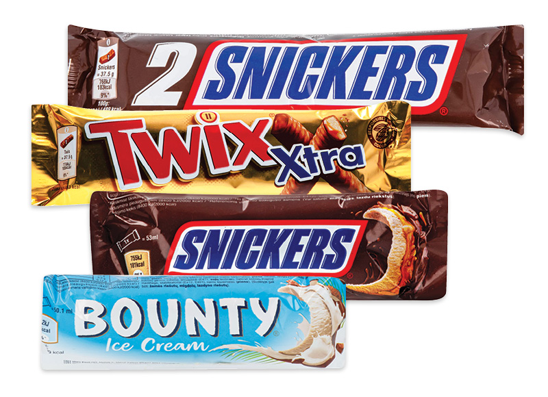 Mažas batonėlis SNICKERS, TWIX, BOUNTY, MARS