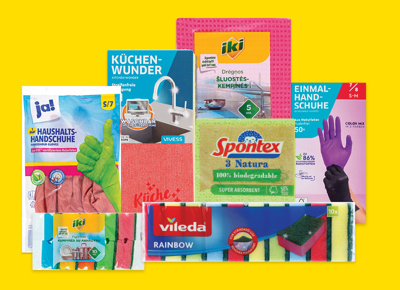 Virtuvinėms šluostėms, kempinėms ir guminėms pirštinėms