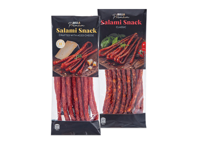 BILLA PREMIUM vytintos saliamio užkandžių dešrelės