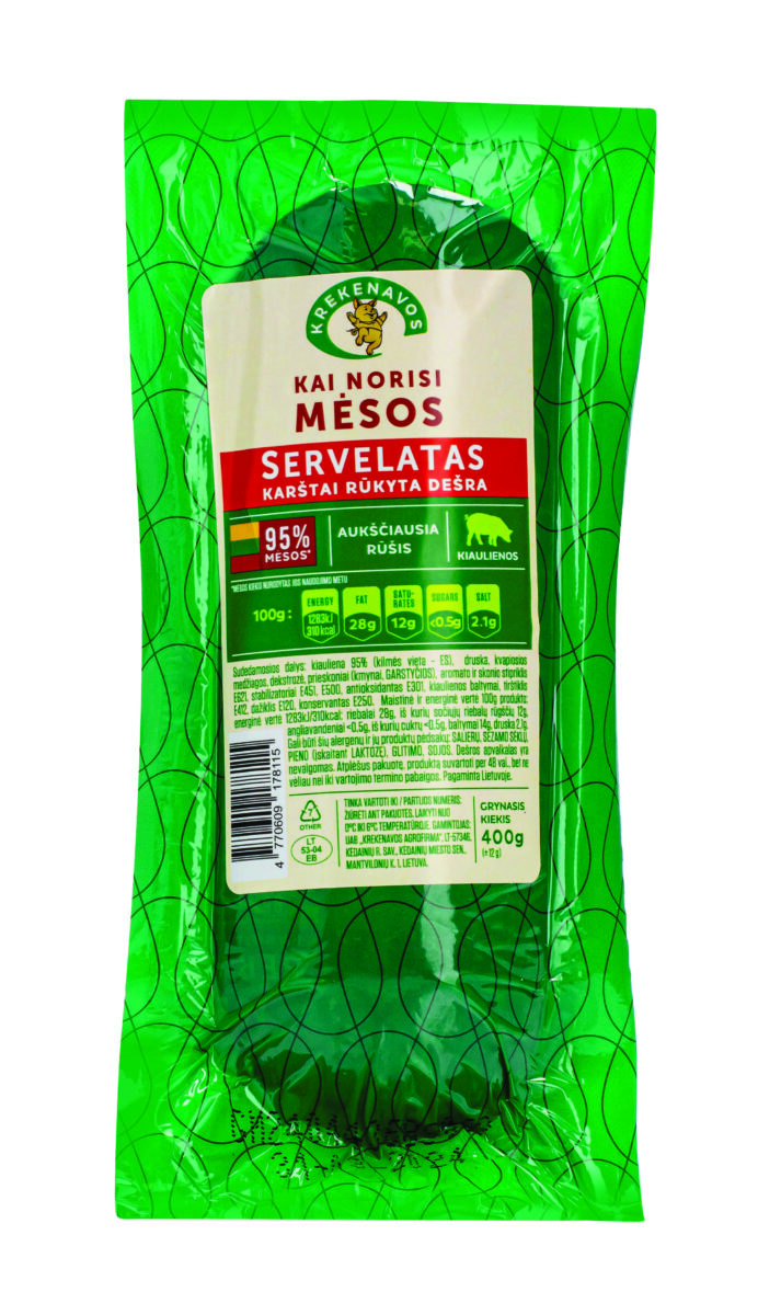 Karštai rūkytas servelatas KAI NORISI MĖSOS, 400 g