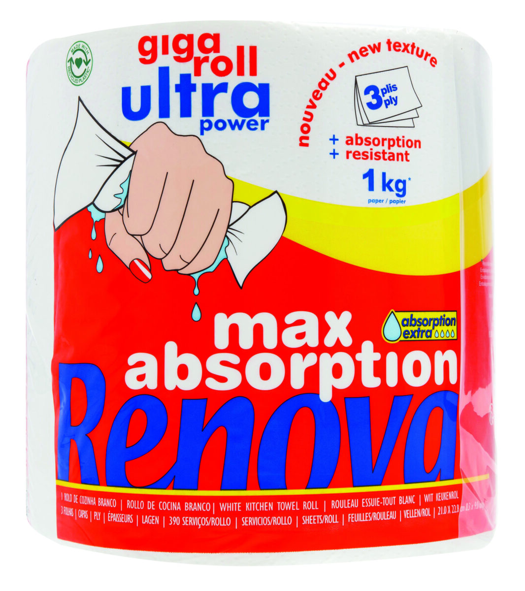 Popieriniai rankšluosčiai 3 sl. RENOVA GIGAROLL ULTRA POWER, 1 rit.