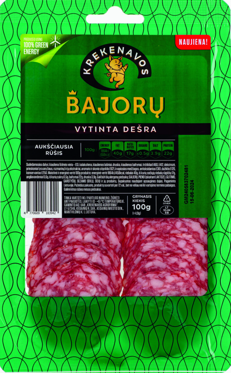 Vytinta BAJORŲ dešra griežinėliais, 100 g