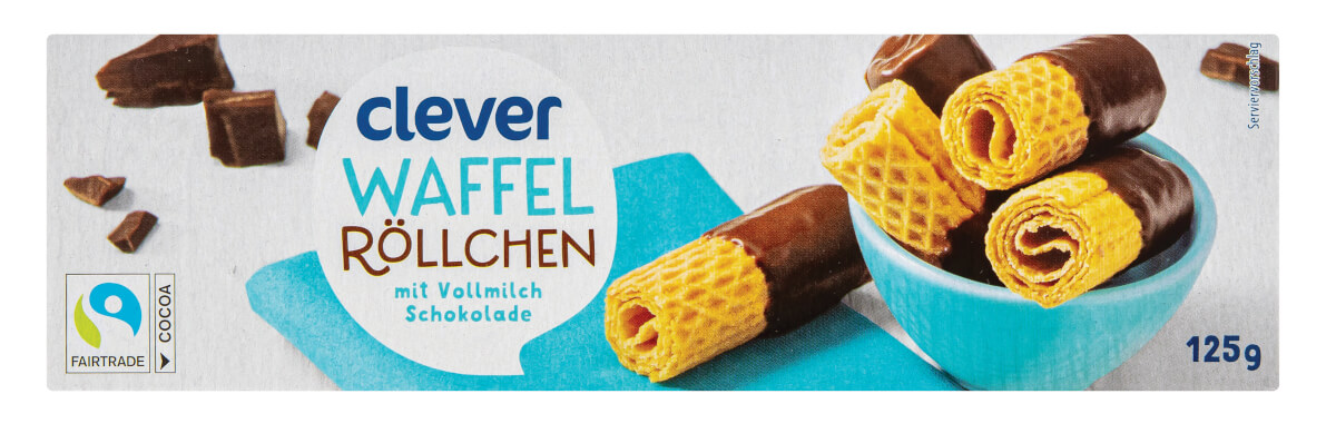 Vaflių vamzdeliai su pieniniu šokoladu CLEVER, 125 g